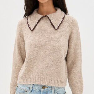 THE GREAT. The Crochet Collar Pullover